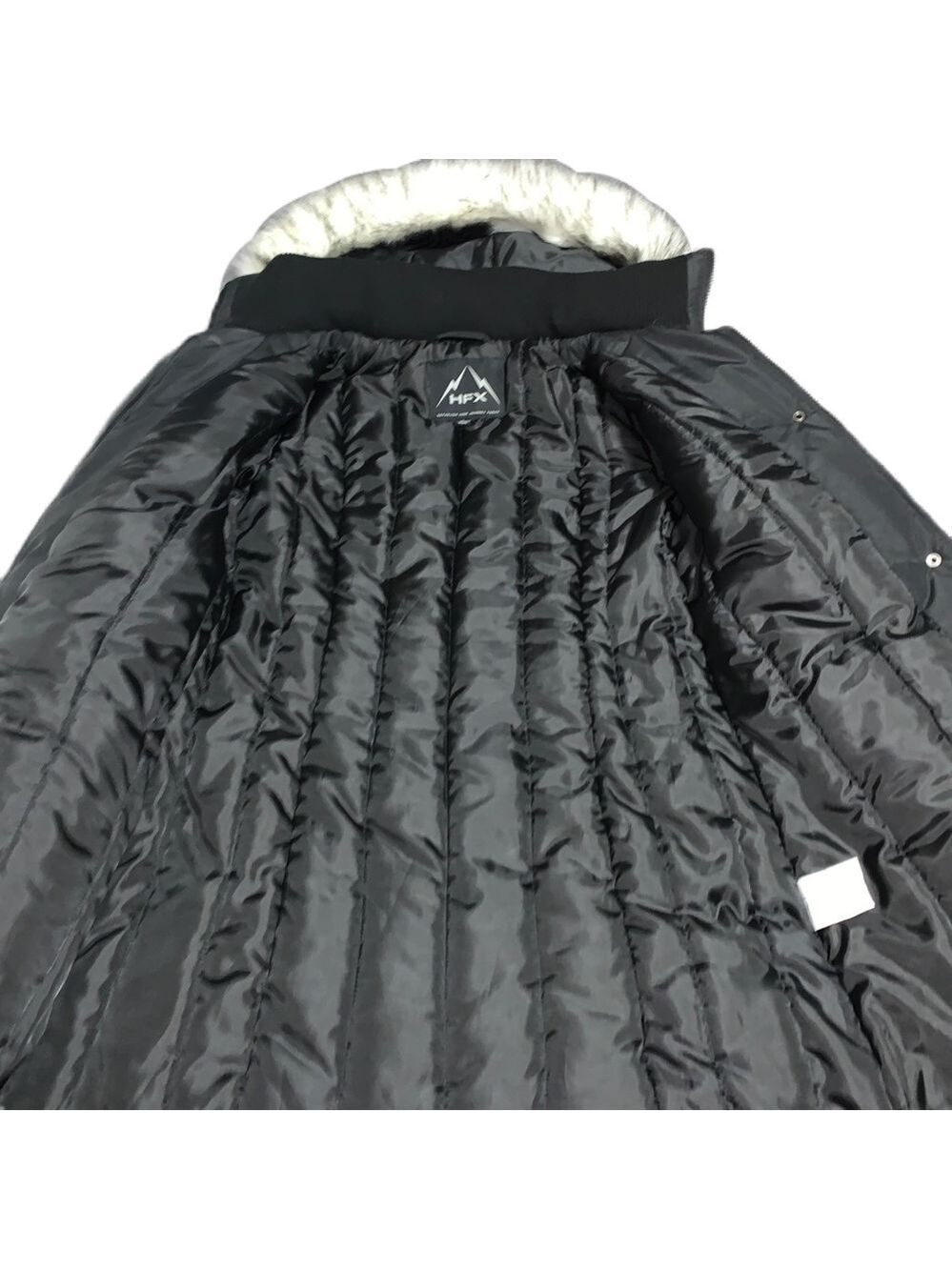 HFX Parka Puffer Jacket L Faux Fur Brim Hood Insulated Black Warm Snow - Picture 3 of 9